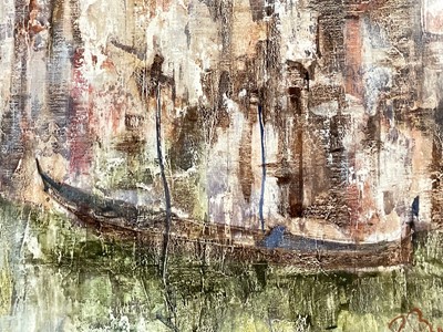 Lot 43 - Impressionistic view of Venice, oil on canvas, signed T. Rossi, 20th century, together with a smaller landscape, both unframed (2)