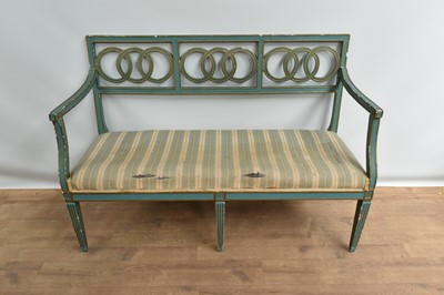 Lot Antique Continental green painted hall bench