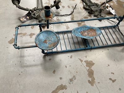 Lot 5047 - Pair of antique style bronzed metal twin branch wall lights, together with a vintage blue metal bath tray
