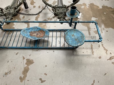 Lot 5047 - Pair of antique style bronzed metal twin branch wall lights, together with a vintage blue metal bath tray