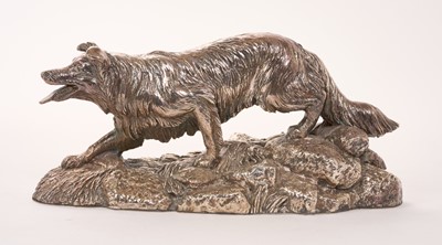 Lot Contemporary silver (filled) model of a collie dog, (London 1991), maker Langfords Silver Galleries, 19cm in overall length.
