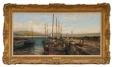 Lot William Webb (fl.1880-1904) oil on canvas, Harbour scene, Isle of Man, signed W. Webb, 29cm x 59cm, gilt frame