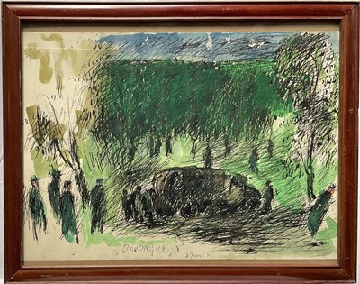 Lot 1156 - Russian School, 20th century, mixed media on paper, titled 'Operation', signed 'Grigoriev' and dated '86, 51cm x 71cm, in glazed frame