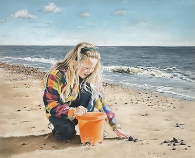 Lot 69 - Carol Critoph (b. 1950) pastel, beach scene titled ‘Olivia’, signed and dated 2000, 35cm x 43cm, glazed frame
