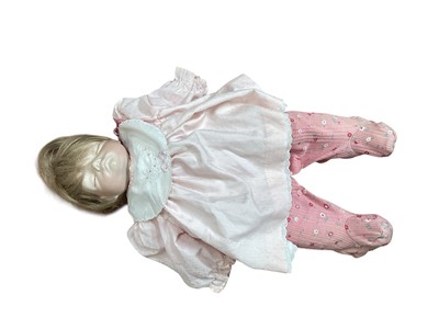 Lot 1859 - Large Unica Belgium 78 composite doll 70 cms dressed. Joyce Wolf Sculpture Re-born baby doll and 1930s sailor style doll.
