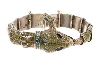 Lot Silver and enamel snake bracelet