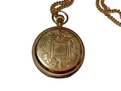 Lot 15 - 14k gold Elgin full hunter fob watch, on a 9ct gold curb link chain