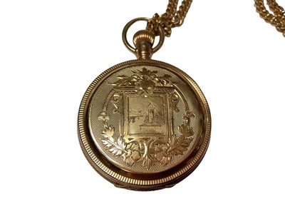Lot 15 - 14k gold Elgin full hunter fob watch, on a 9ct gold curb link chain