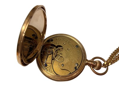 Lot 15 - 14k gold Elgin full hunter fob watch, on a 9ct gold curb link chain
