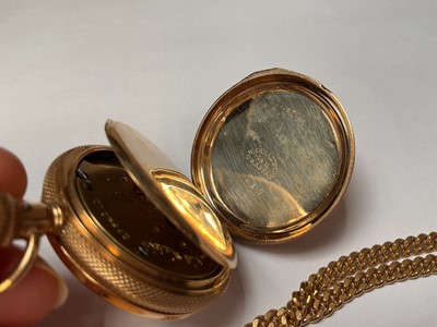 Lot 15 - 14k gold Elgin full hunter fob watch, on a 9ct gold curb link chain