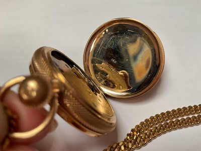 Lot 15 - 14k gold Elgin full hunter fob watch, on a 9ct gold curb link chain