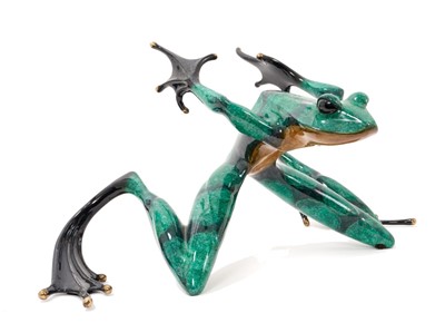 Lot Tim Cotterill 'Frogman' (British, b.1950), large limited edition enamelled bronze model of a frog, signed, 133/750, 39cm across