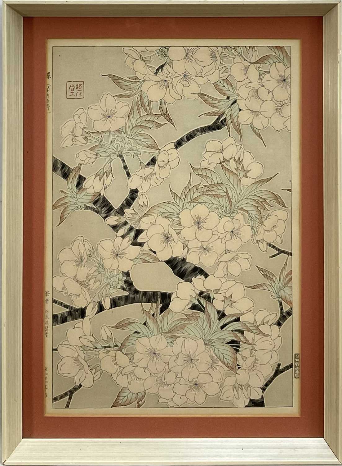 Lot 58 - Japanese woodblock print - Blossom, 37cm x 25cm, glazed frame