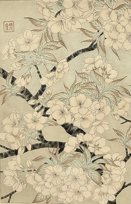 Lot 58 - Japanese woodblock print - Blossom, 37cm x 25cm, glazed frame