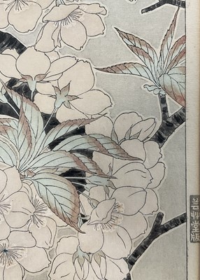 Lot 58 - Japanese woodblock print - Blossom, 37cm x 25cm, glazed frame