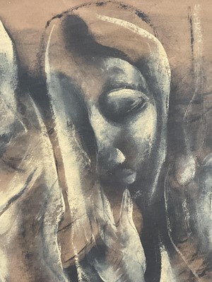 Lot 57 - Modern British School, watercolour, Three heads, 25cm x 31.5cm, glazed frame