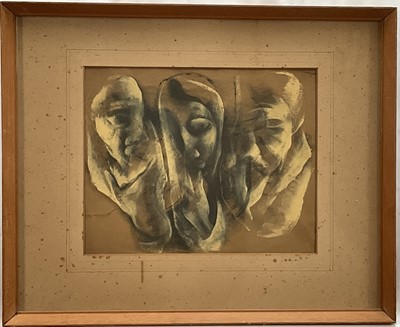 Lot 57 - Modern British School, watercolour, Three heads, 25cm x 31.5cm, glazed frame