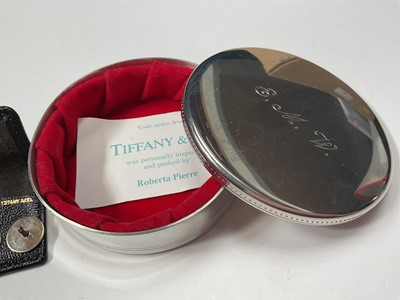 Lot 47 - Collection of vintage Tiffany & Co empty boxes and pouches, together with a Tiffany pewter pot with cover and a silver dress stud