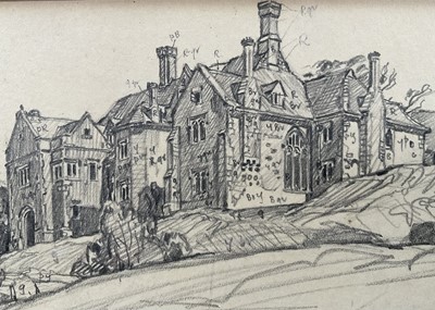 Lot 9 - Leonard Squirrell (1893-1979) pencil sketch, dated 1936, ‘Brede Place’, East Sussex, signed, 11cm x 19cm, glazed frame