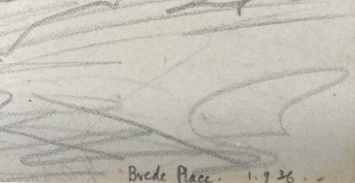 Lot 9 - Leonard Squirrell (1893-1979) pencil sketch, dated 1936, ‘Brede Place’, East Sussex, signed, 11cm x 19cm, glazed frame
