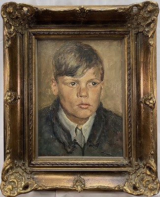 Lot 1223 - Continental school, mid-century oil on canvas, Portrait of a boy, signed P. M. Johann and dated 1943, 37cm x 27cm, gilt frame