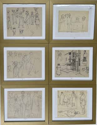 Lot 1317 - Charles Laborde (1886-1941) collection of pencil, pen and ink sketches depicting figures and buildings (23 framed, 3 mounted, 26 in total)