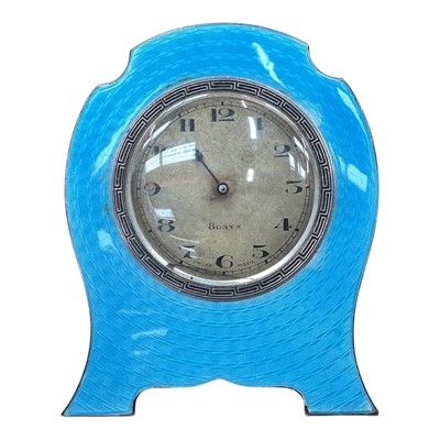 Lot 658 - 1920s silver and guilloché enamel clock travelling / bedside clock