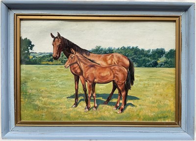 Lot 96 - Gilham, oil on canvas, portraits of a foal and mare and foal, signed. 30.5 x 25.5cm and 23 x 33cm.