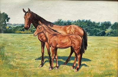 Lot 96 - Gilham, oil on canvas, portraits of a foal and mare and foal, signed. 30.5 x 25.5cm and 23 x 33cm.