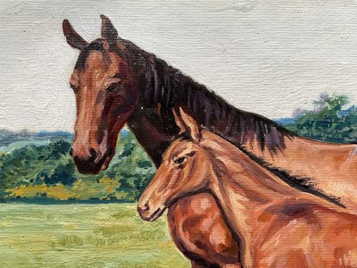 Lot 96 - Gilham, oil on canvas, portraits of a foal and mare and foal, signed. 30.5 x 25.5cm and 23 x 33cm.