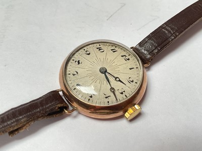 Lot 40 - Vintage 9ct rose gold cased ladies wristwatch, the enamel dial with a starburst design