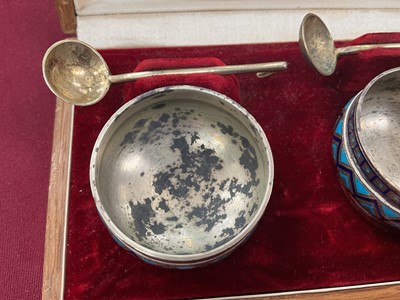 Lot 353 - Pair of Imperial Russian cloisonné salts and spoons, in fitted case