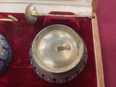 Lot 353 - Pair of Imperial Russian cloisonné salts and spoons, in fitted case