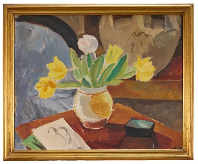 Lot Ville Jais-Nielsen (1886-1949) oil on canvas - Still Life Flowers on a Table, signed, 57cm x 71cm, in gilt frame
