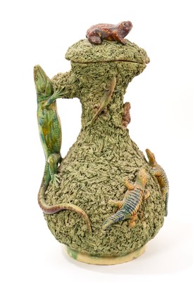 Lot Palissy ware ewer and cover