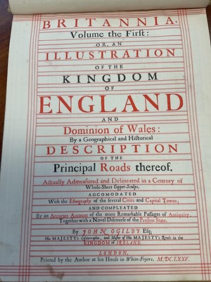 Lot 5030 - John Ogilby, Illustration of the Kingdom of England and Dominion of Wales, facsimile copy published 1939, together with a Bankes's Bible, another family Bible, and another book (4)