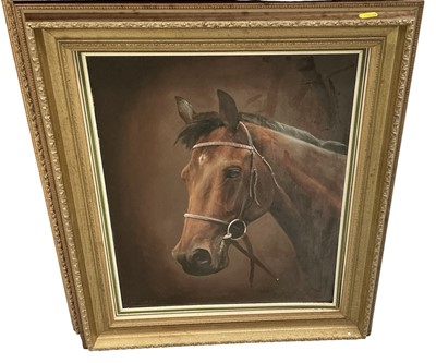Lot 1202 - Frank L. Geere (1931-1991), oil on canvas painting of a racehorse, signed, framed, 49.5cm x 39.5cm