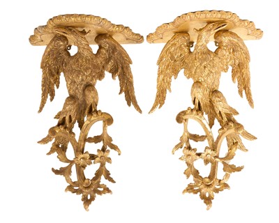 Lot Fine pair of carved giltwood Rococo wall brackets