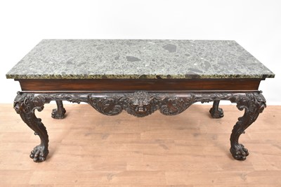 Lot Fine quality George I style carved mahogany console table with paw feet and marble top