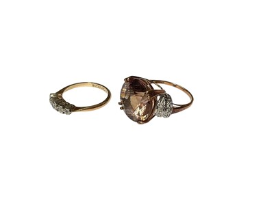 Lot 83 - Diamond five stone ring in platinum setting on 9ct gold shank and a 9ct gold morganite and diamond cocktail ring (2)