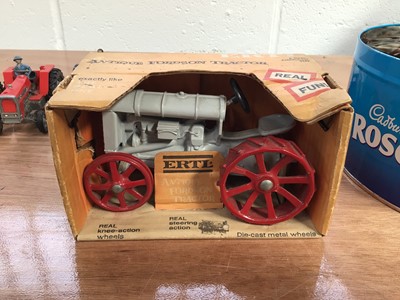 Lot 5009 - American Ertl model of an antique Fordson tractor, boxed, with other tractors and a selection of Britains and other plastic farm figures