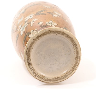 Lot 276 - Victorian Martin Brothers stoneware vase decorated with flowers.