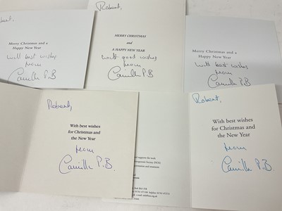 Lot 84 - Camilla Parker Bowles (now H.M. Queen Camilla) five hand signed and inscribed Christmas cards, early 2000s, signed ' With best wishes from Camilla PB'