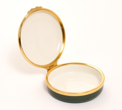 Lot 37 - H.R.H. Prince Philip, The Duke of Edinburgh, Royal presentation green enamel circular box