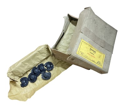 Lot 727 - Collection of 100 'new old stock' Second World War Wartime Economy Royal Marines cap badges manufactured by Alfred Stanley & Sons, Walsall, in original box.
