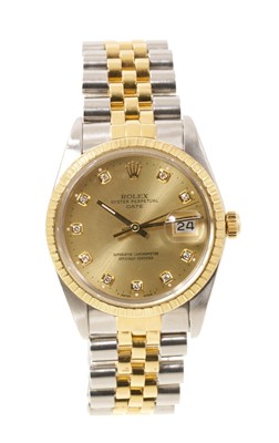 Lot Gentlemen's Rolex Oyster Perpetual Date gold and stainless steel wristwatch, model 15053, serial D71384, boxed with Rolex service receipt dated 25/Sep/2008