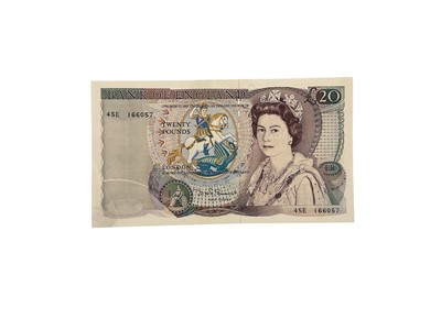 Lot 436 - G.B. - Bank of England Somerset purple Twenty Pound 'Error' note prefix 45E (Nov 1984) (N.B. Design offset partially printed front on back) EF & Very Scarce (1 banknote)