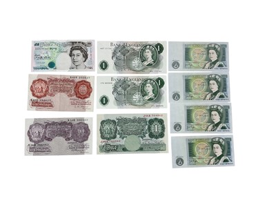 Lot 437 - G.B. - Mixed Bank of England banknotes to include Peppiatt mauve Ten Shilling notes (Oct 1940) x 5 (N.B. Mixed grades F-VF), O'Brien red-brown Ten Shilling (Nov 1955) x 5 (N.B. Mixed grades F-VF...