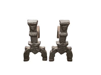 Lot 1374 - Pair of antique iron fire dogs