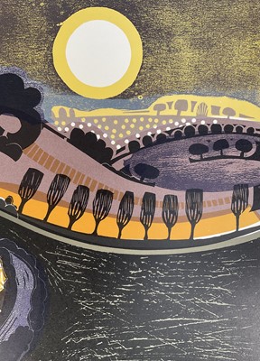 Lot 27 - Graham Clarke (b. 1941) two signed linocut prints, 'Big Field' and 'Behind Shoreham', 42cm x 60cm, unframed